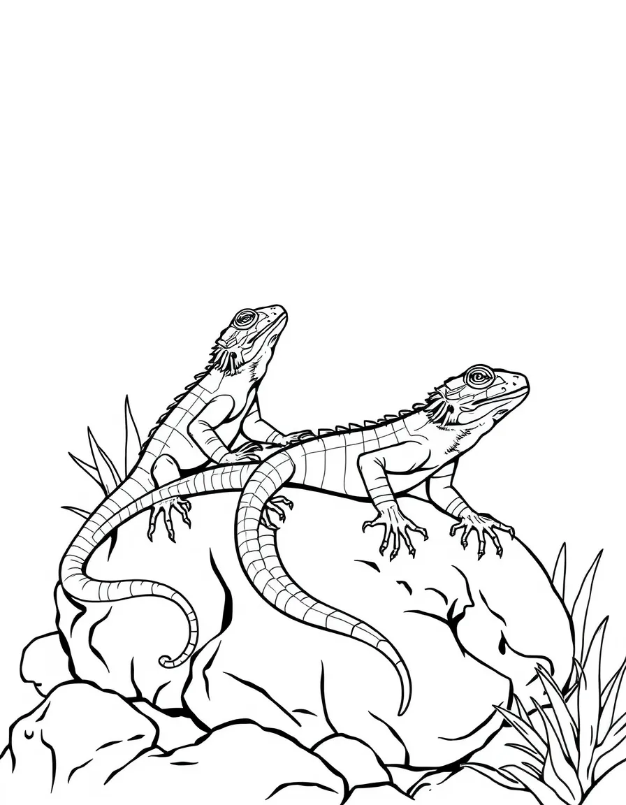 Summer lizards basking on warm rocks