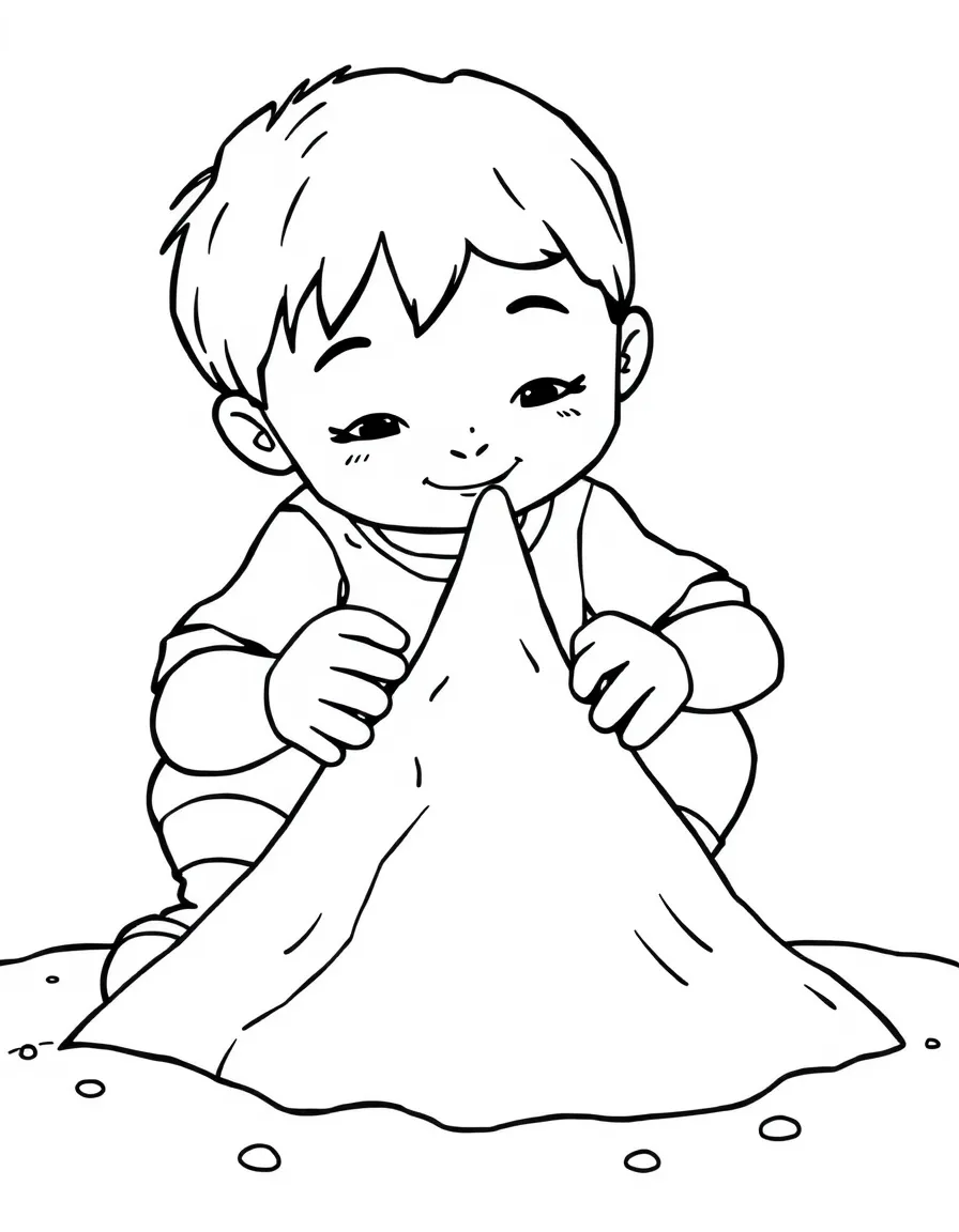 Children building complex sand structures