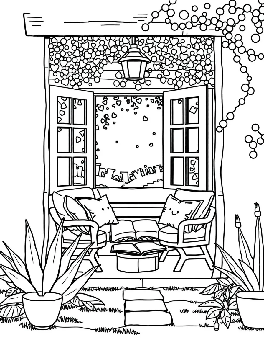 A summer outdoor book nook with comfortable seating
