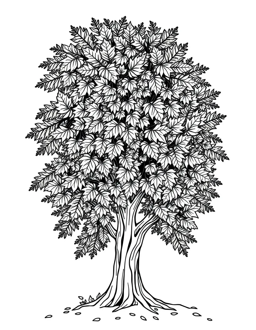 A tree with elaborate autumn foliage patterns