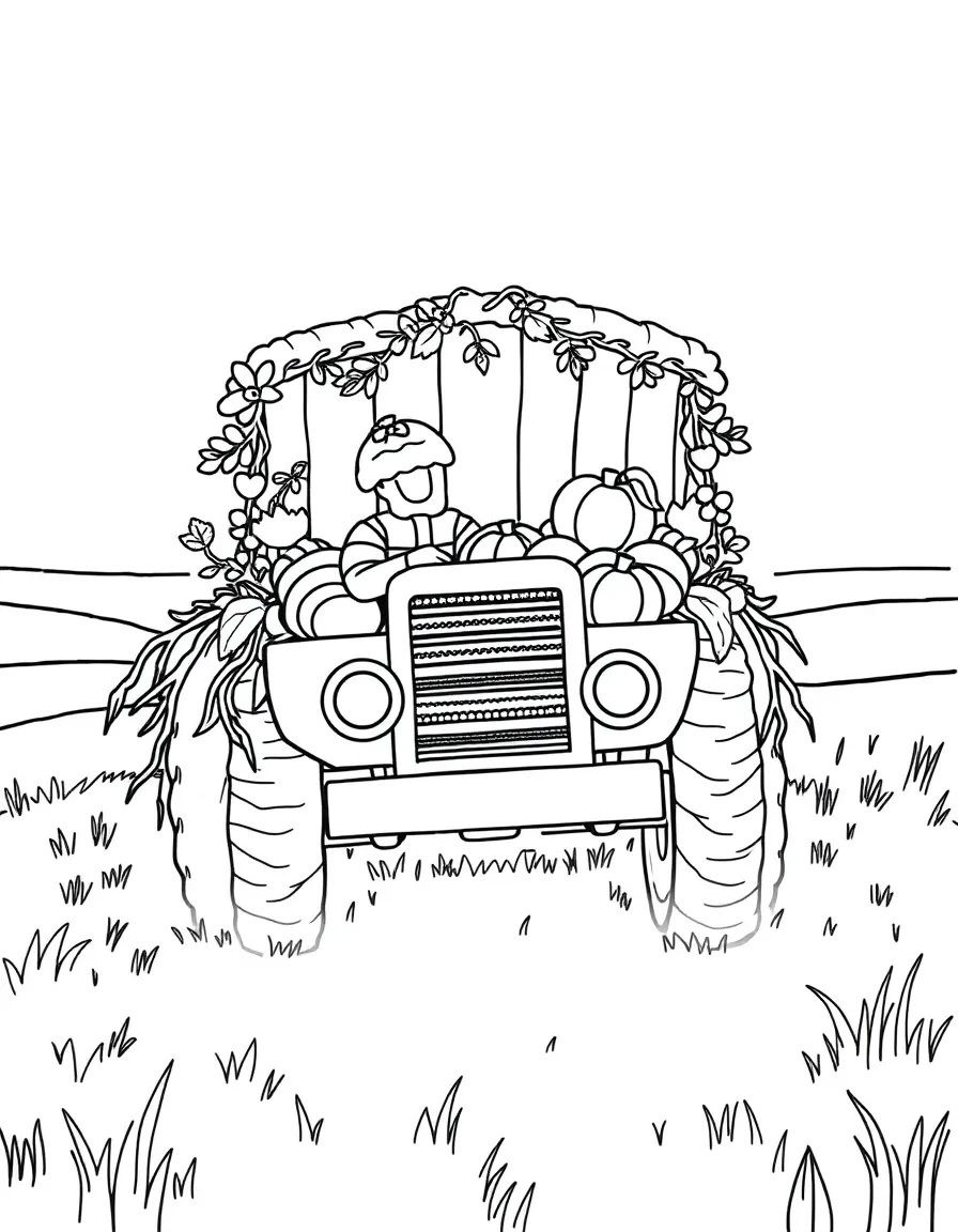 A hayride through fields with autumn decorations