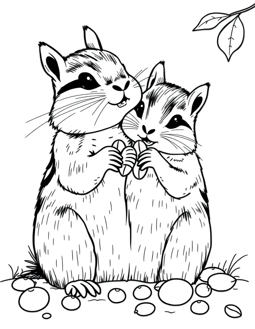 Chipmunks with cheeks full of seeds in autumn