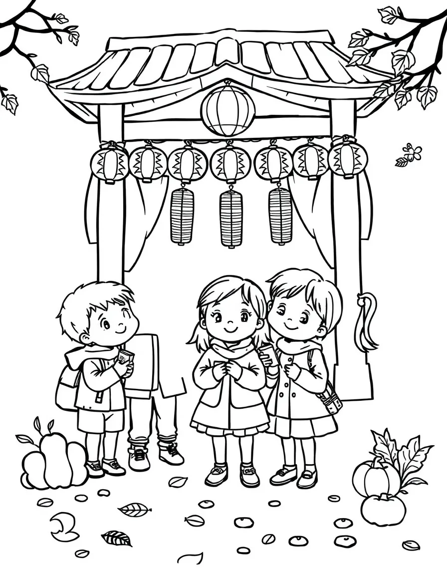 Children at an autumn festival with activities