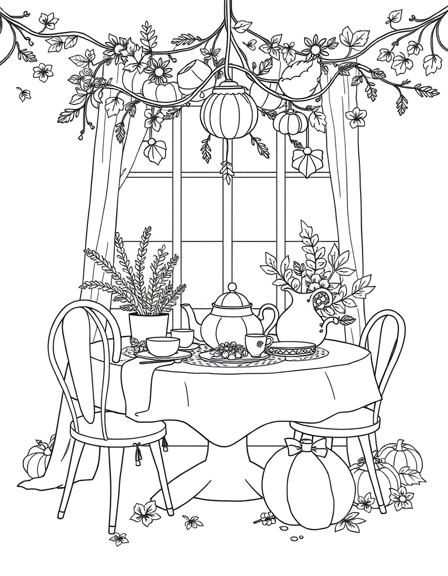 An autumn tea party with seasonal decorations
