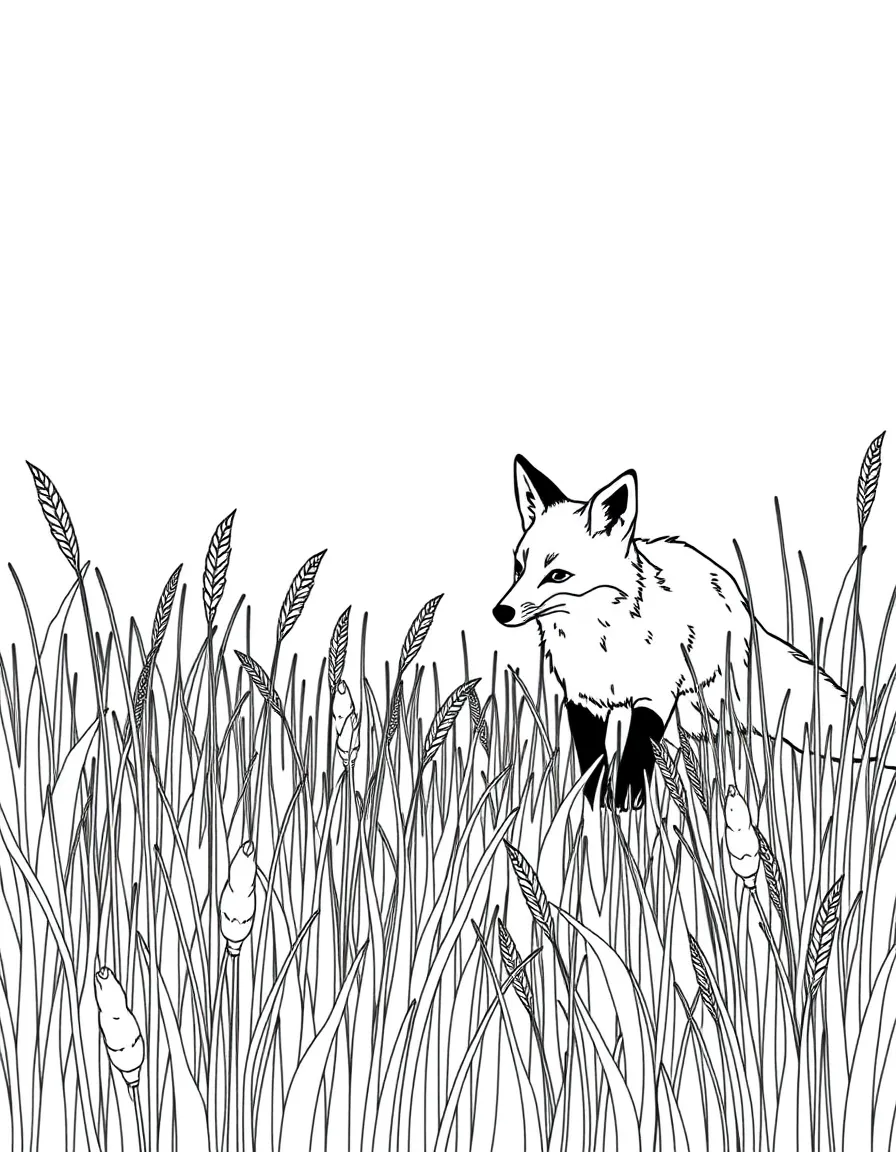 Foxes hunting in autumn fields with tall grasses