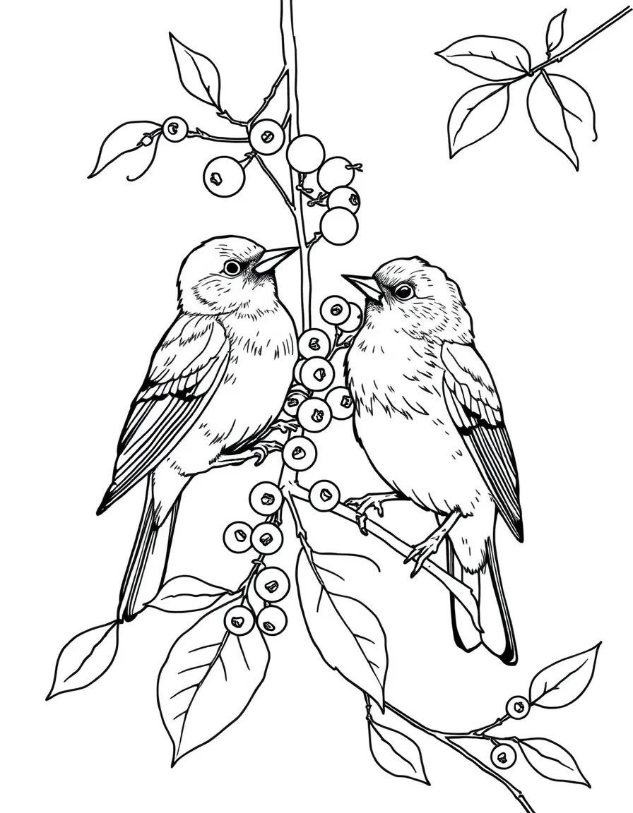 Autumn birds feasting on berries before migration