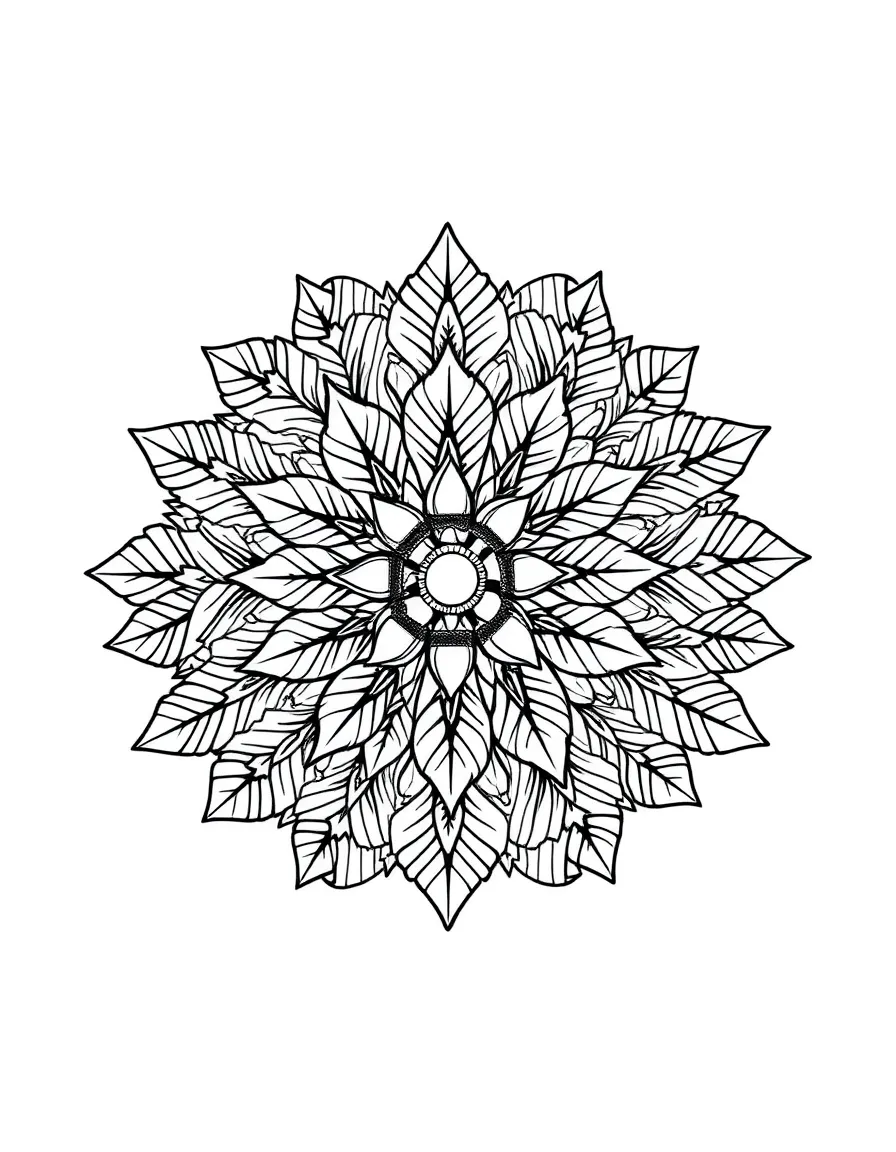 A detailed autumn mandala with leaves and acorns