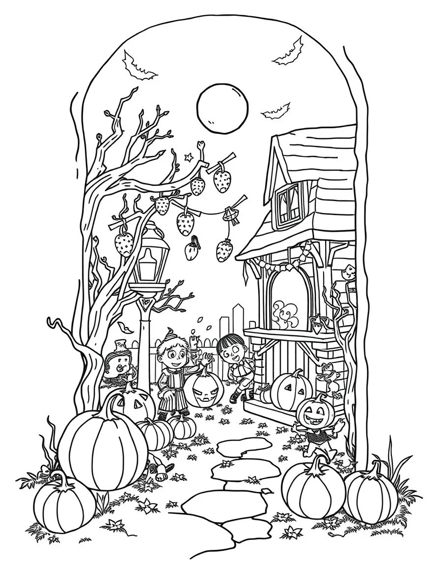 A detailed Halloween scene with decorations