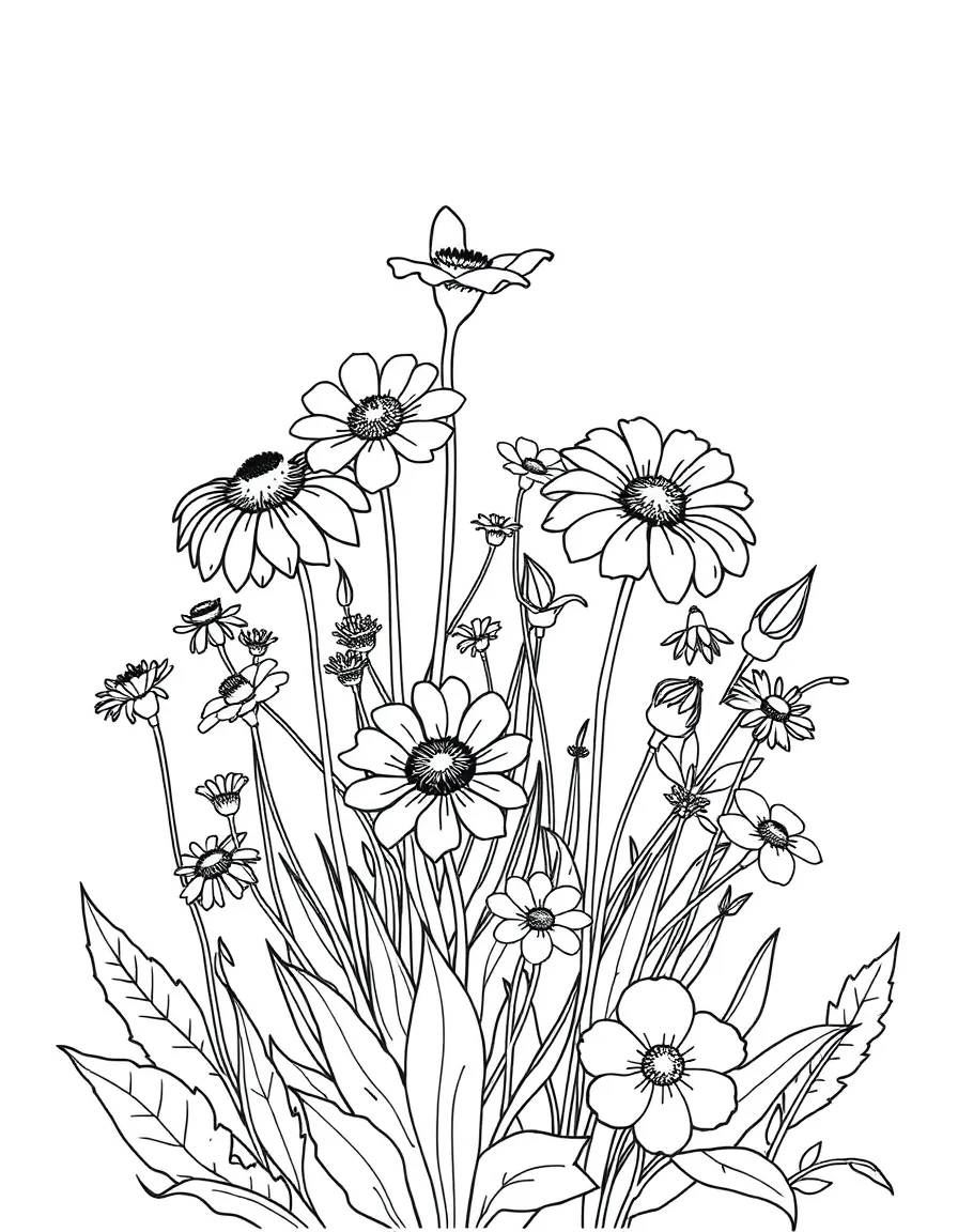 A detailed autumn flower garden with late bloomers