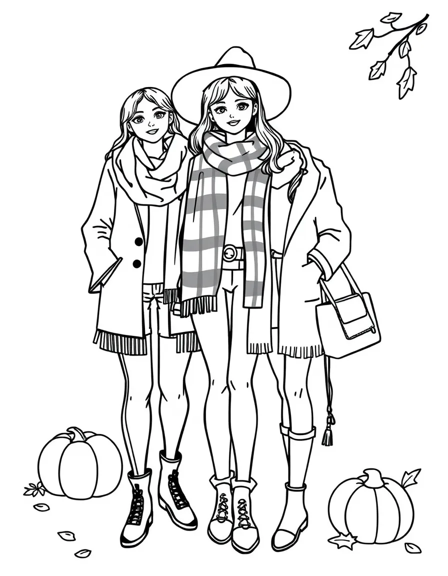 A fall fashion scene with detailed seasonal clothing