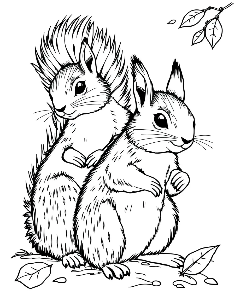 Autumn squirrels with detailed fur and expressions