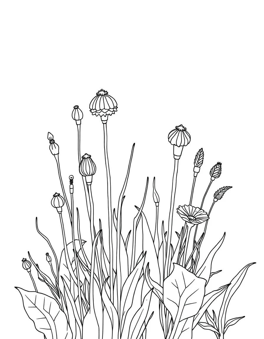 An autumn garden with seed heads and structures