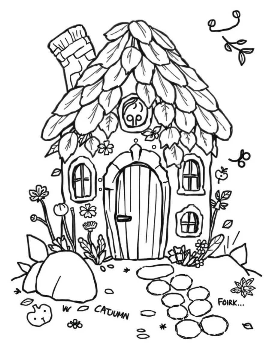 Children building autumn fairy houses with materials