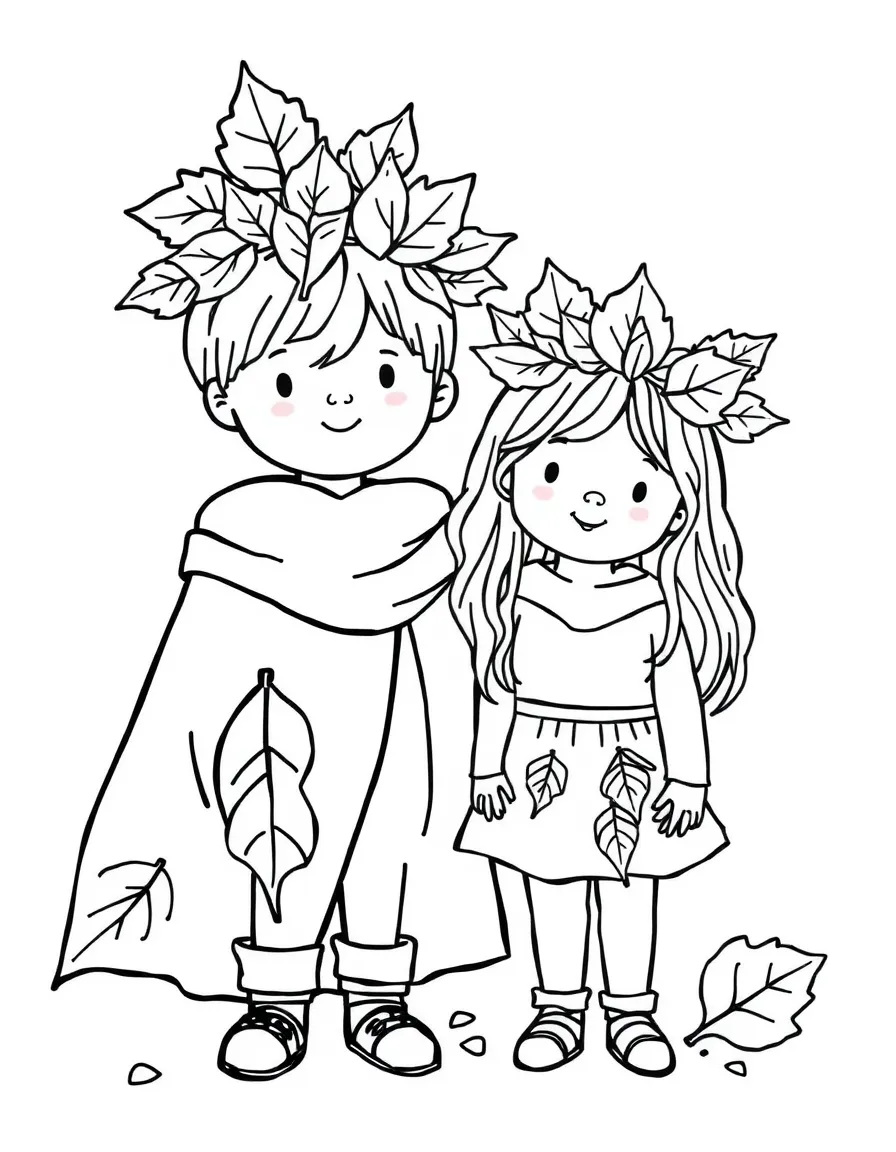 Children with autumn leaf crowns and costumes