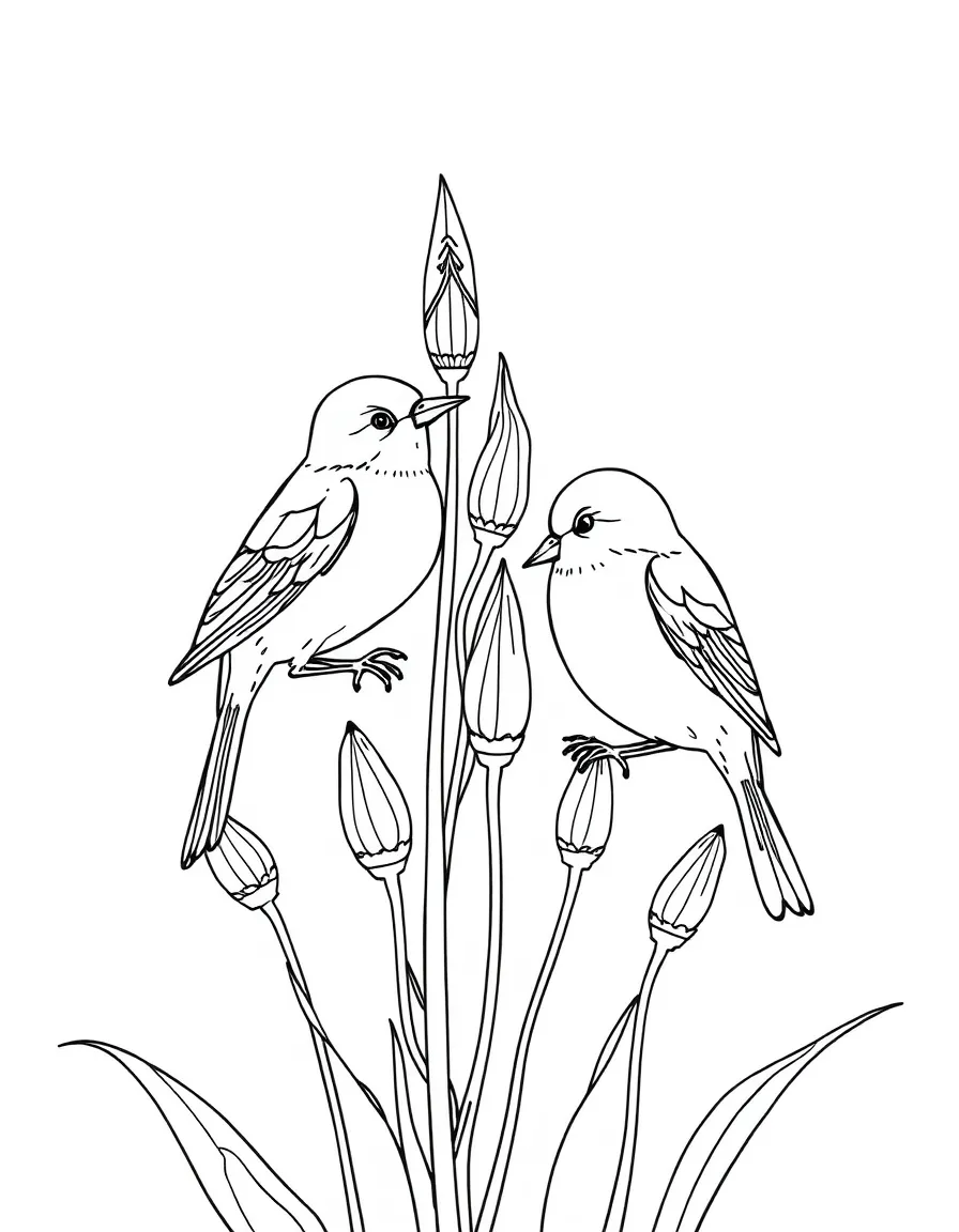 Fall birds feeding on autumn seed heads