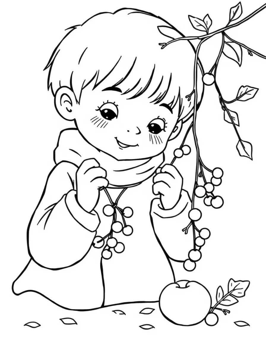 Children stringing autumn berries for decorations