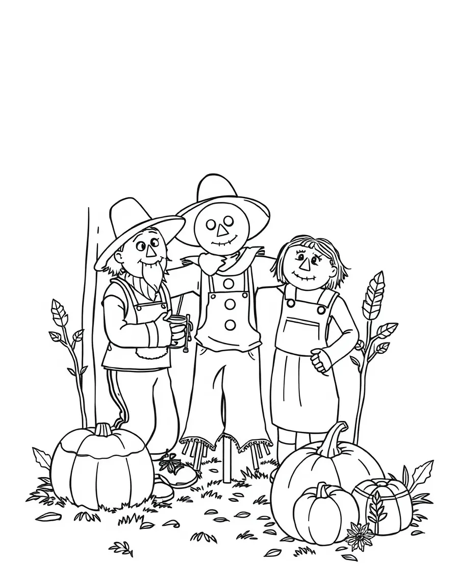 An autumn scarecrow-making workshop scene