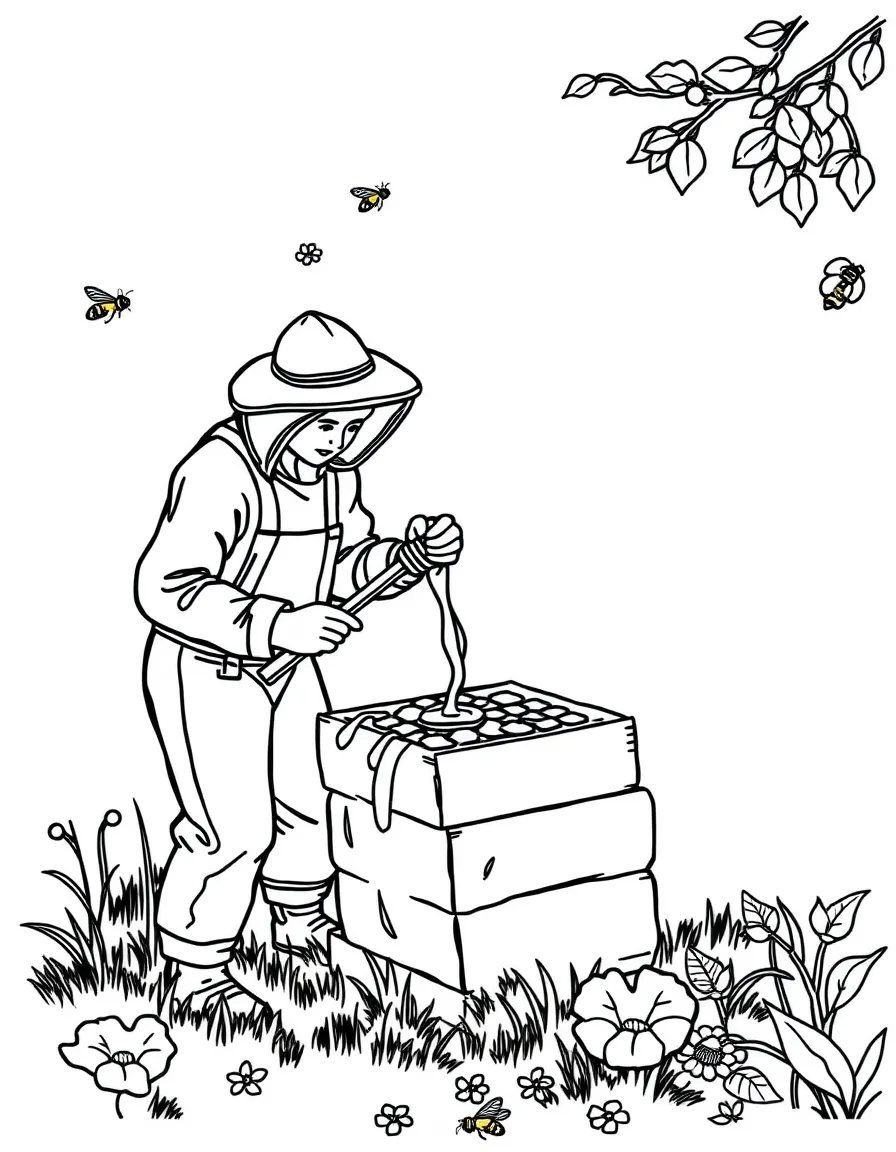 Fall beekeepers harvesting honey from hives