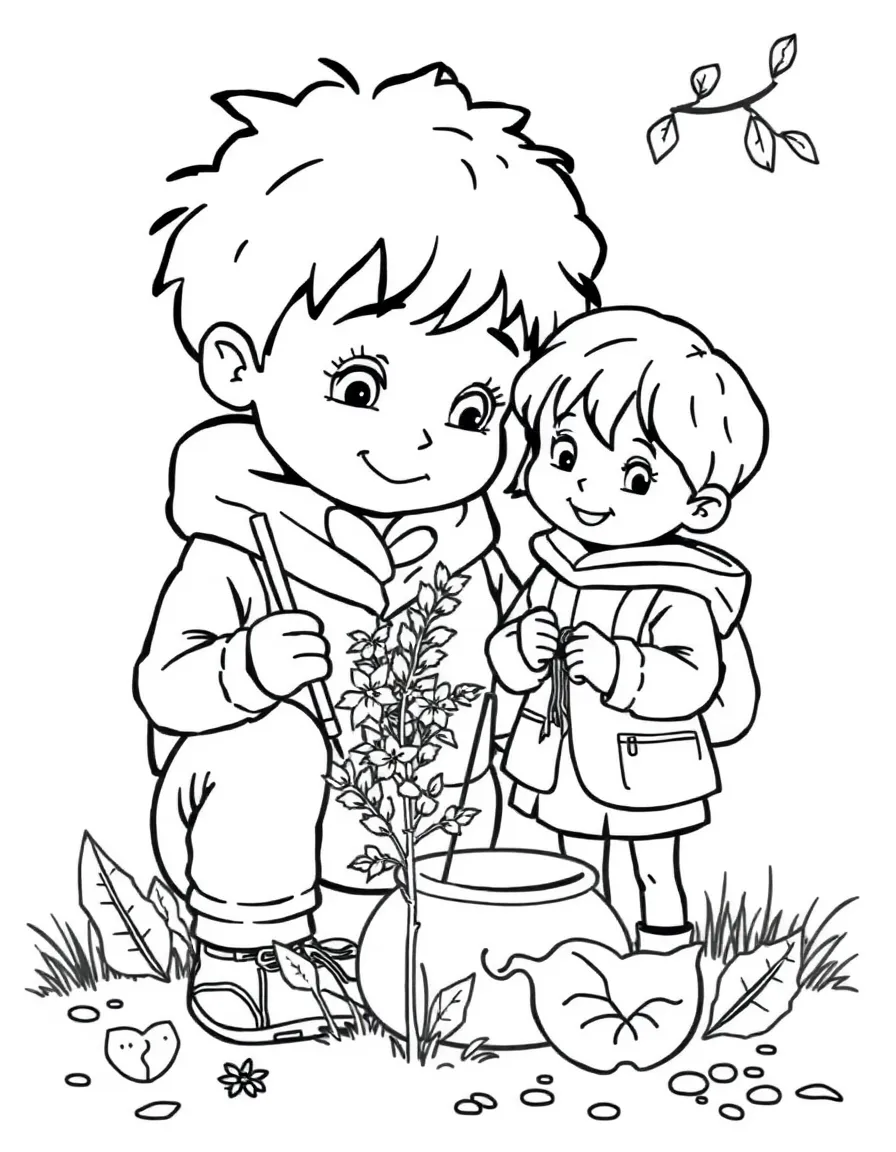 Children collecting autumn specimens for science