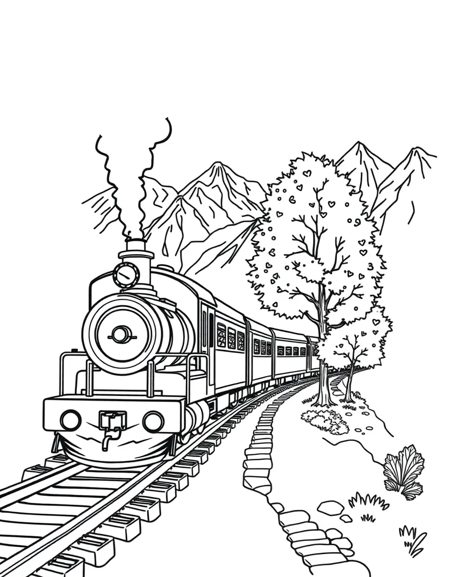 A detailed autumn train journey through mountains
