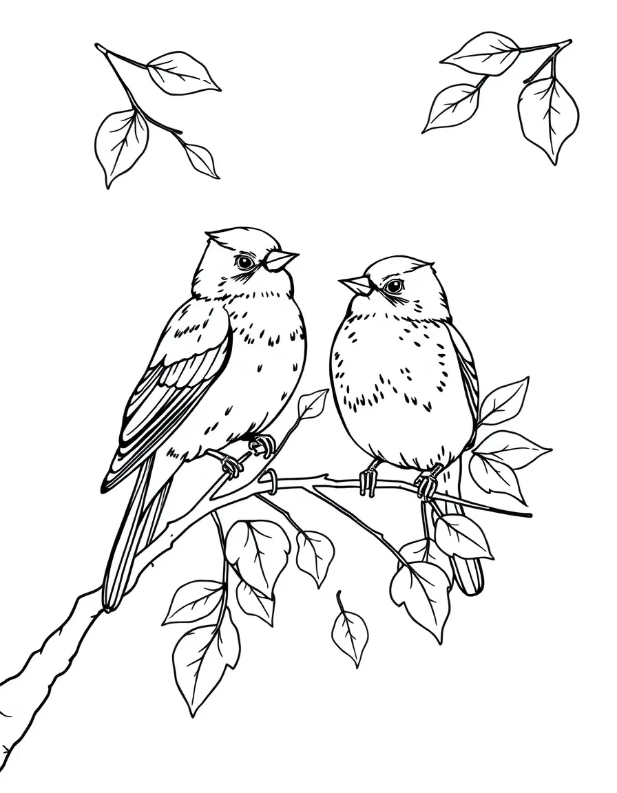 Fall birds perched on branches with autumn leaves