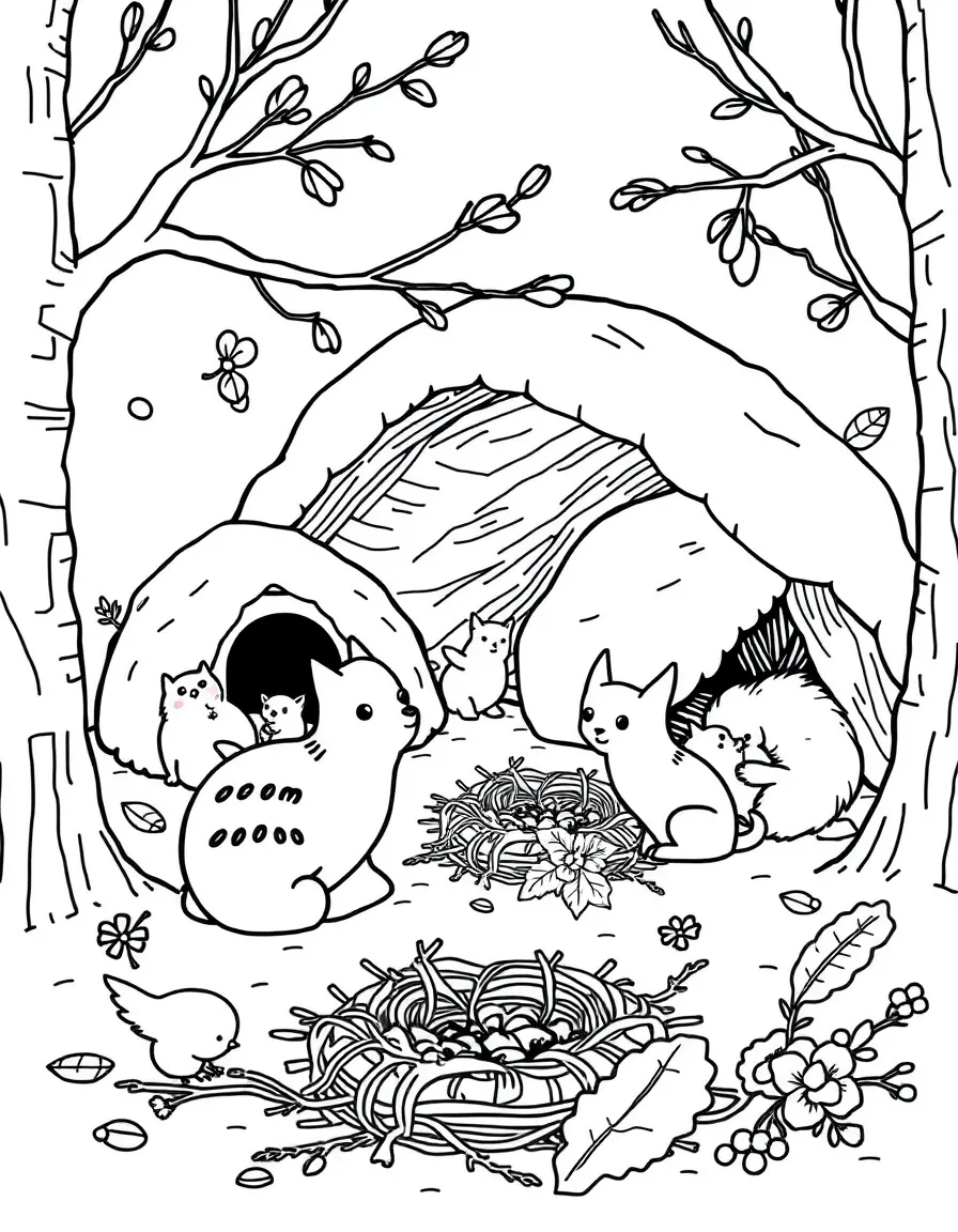 Fall animals preparing winter dens and nests