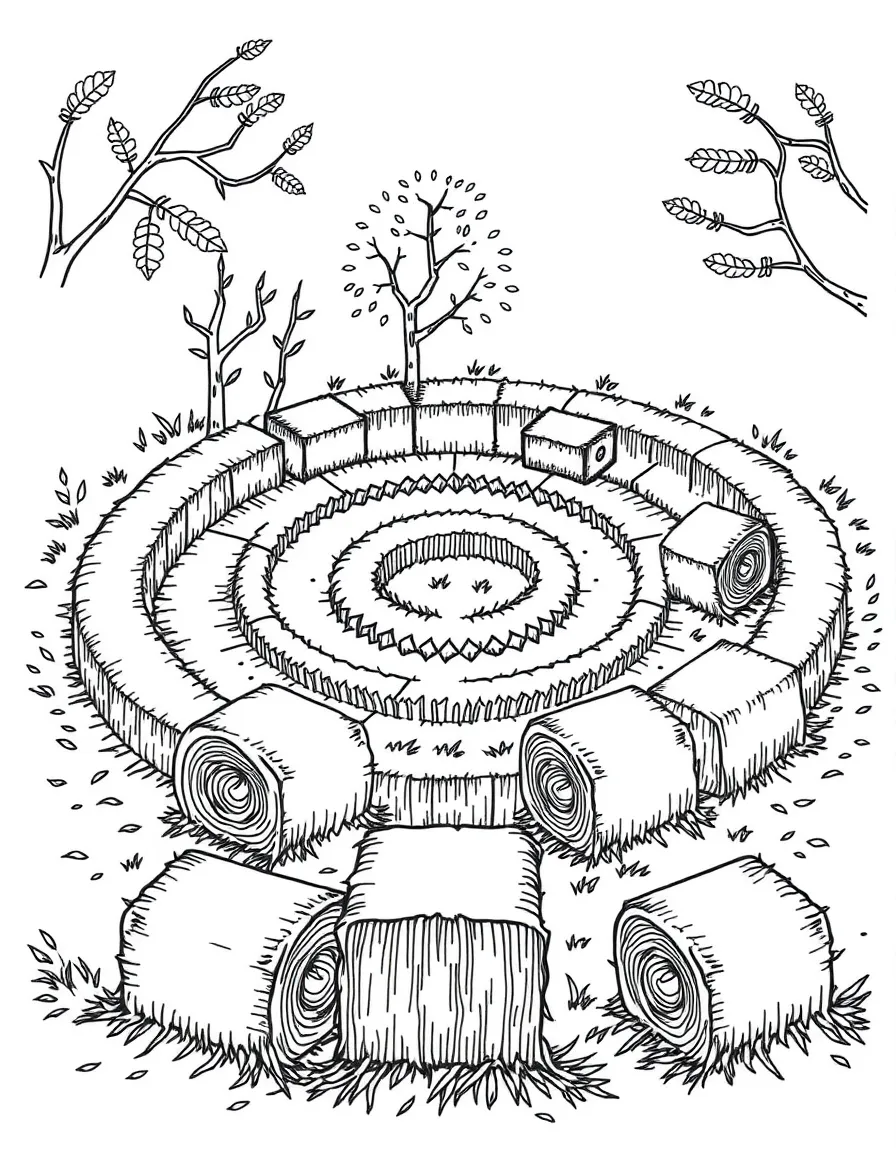 An autumn labyrinth made of hay bales