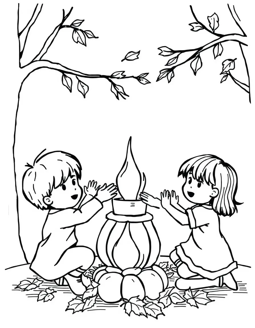 Children creating autumn luminaries with leaves