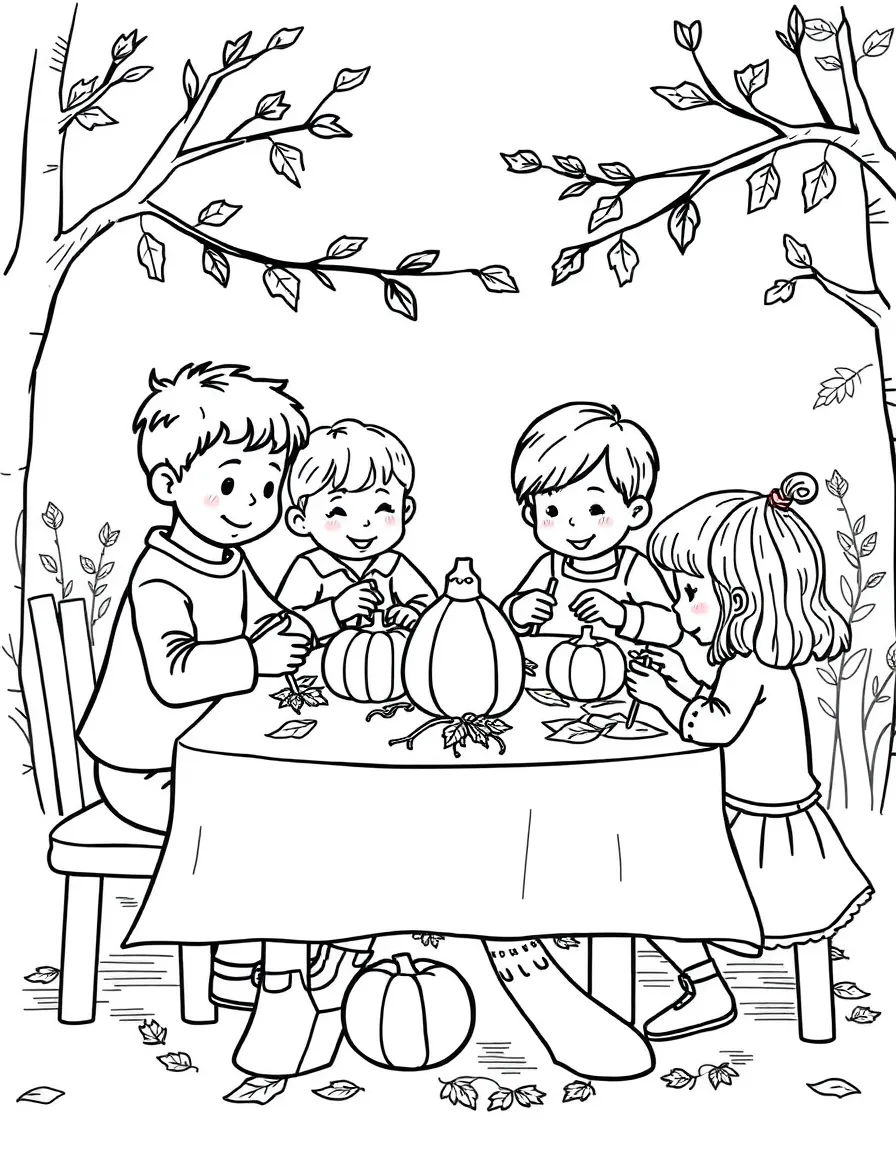 Children making autumn crafts at a table