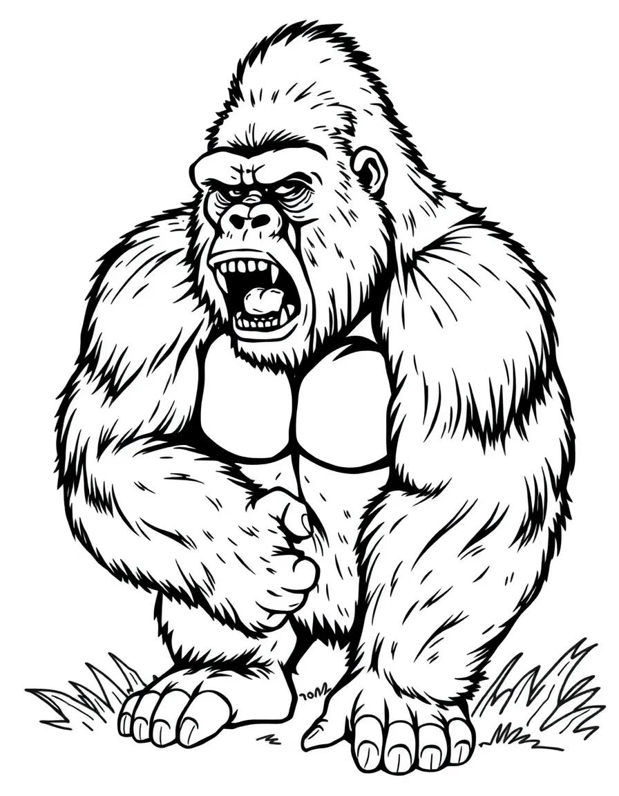 A powerful silverback gorilla pounding its chest  