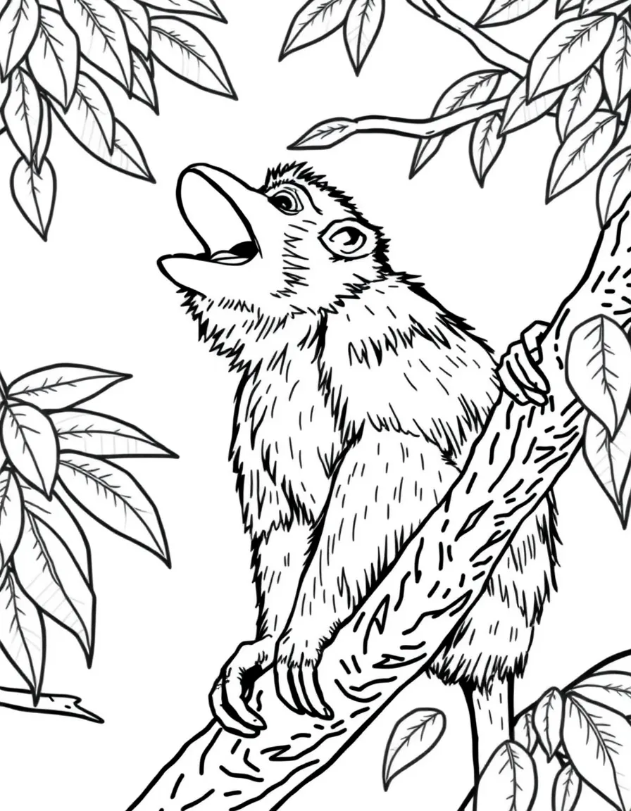 A howler monkey calling loudly from the treetops  