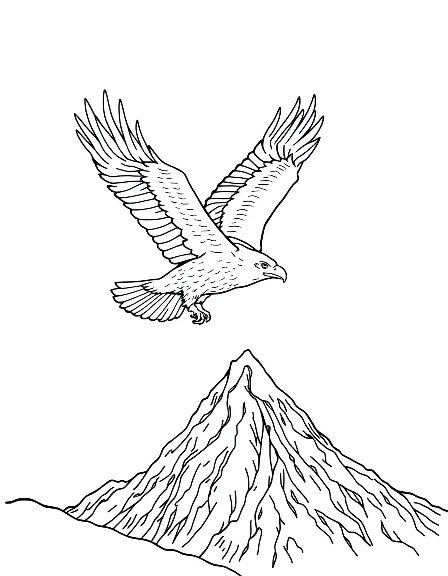 A bald eagle soaring high above a mountain  