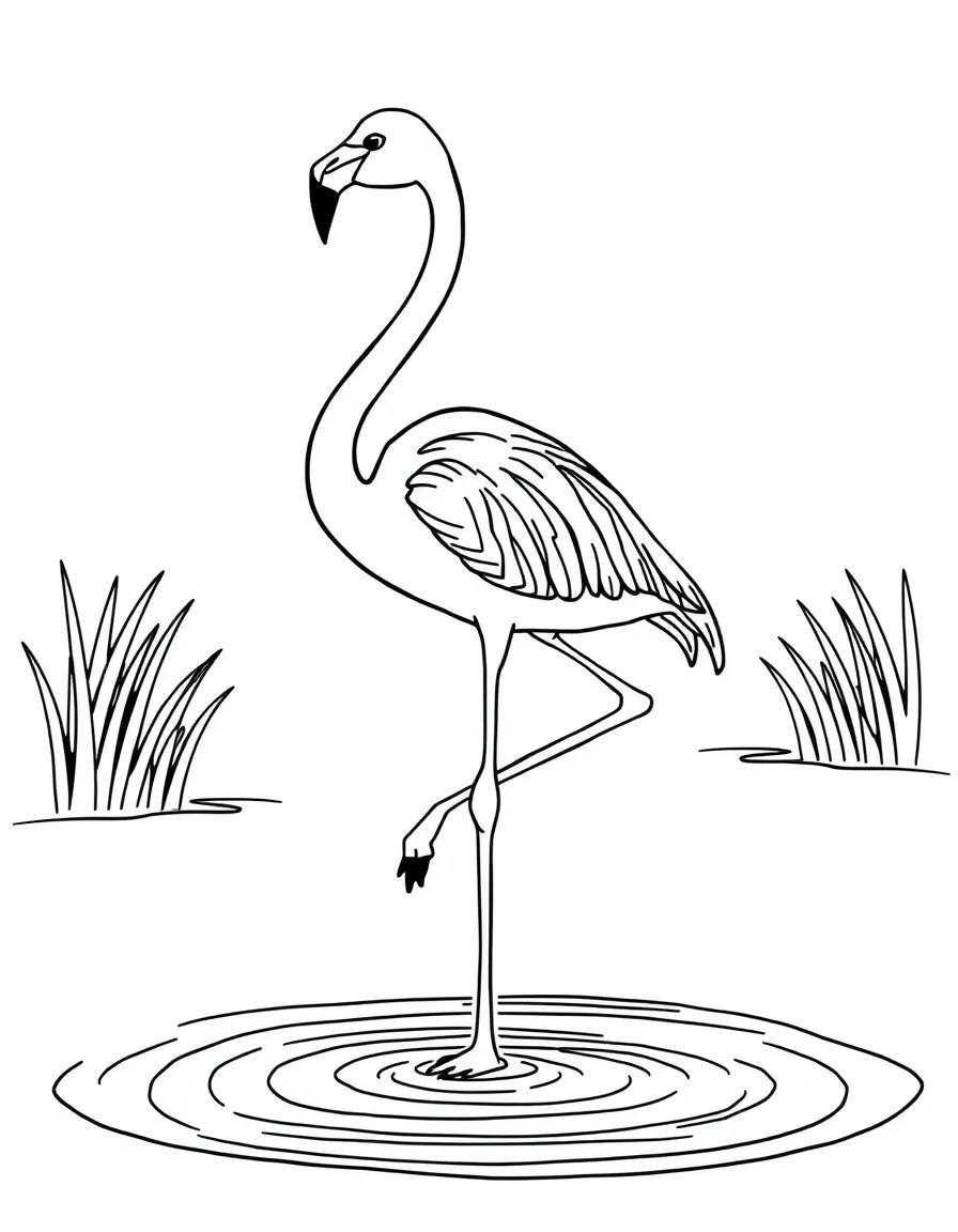 A flamingo standing on one leg in a lake  