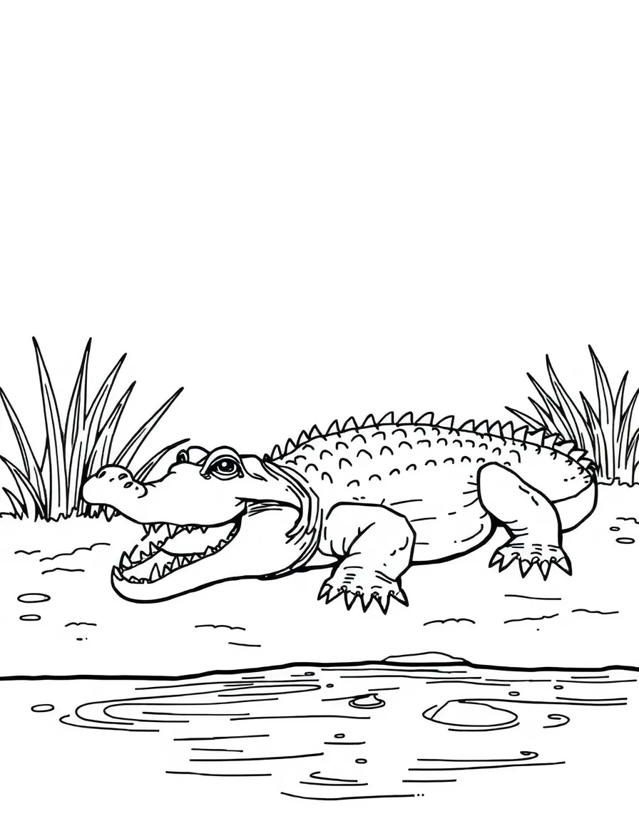 A large crocodile resting by the riverbank  