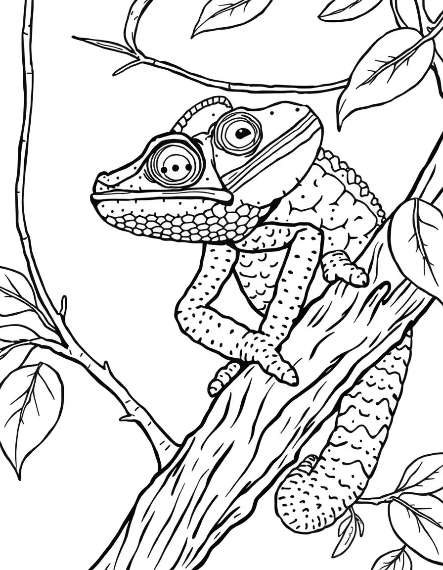 A chameleon blending in with a tree branch  