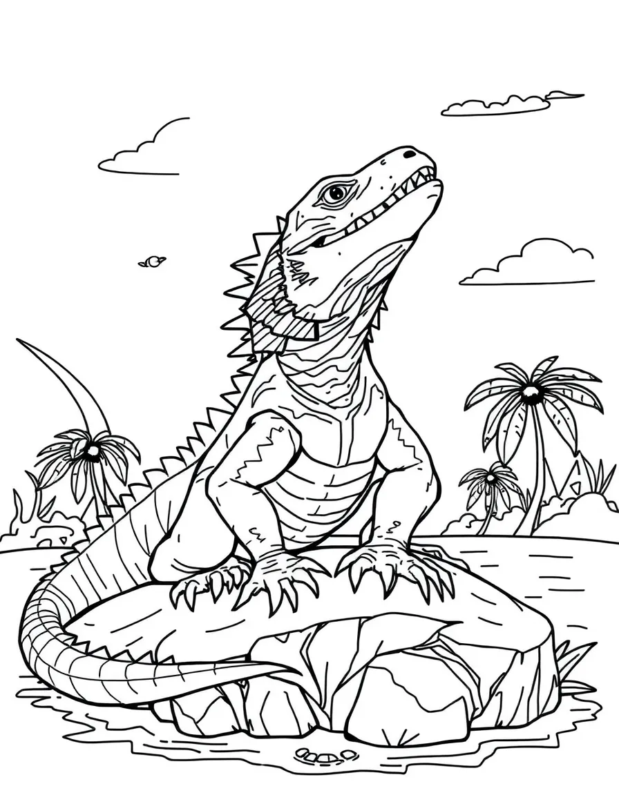A komodo dragon hunting on an island  