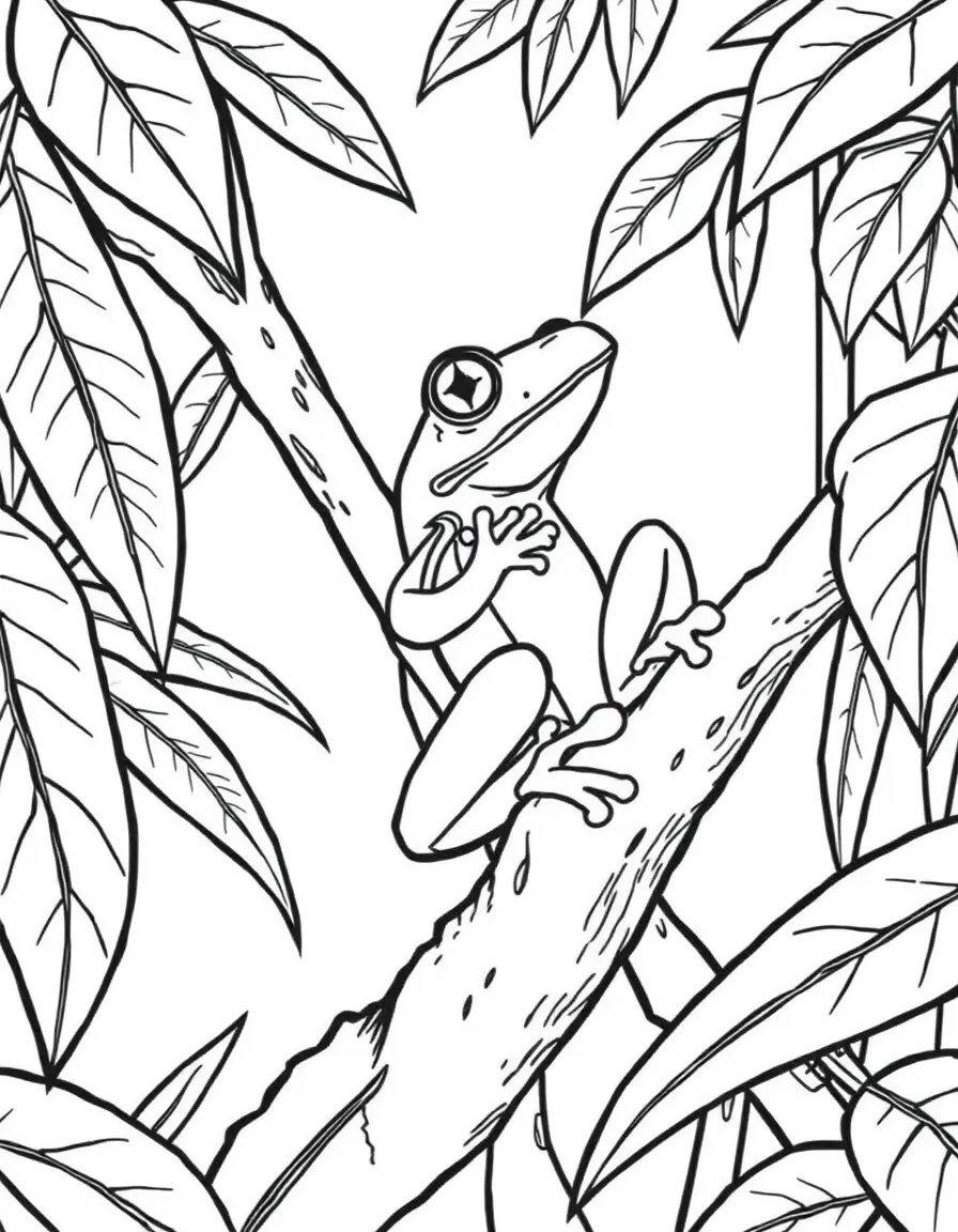 A tree frog clinging to a branch in the rainforest  