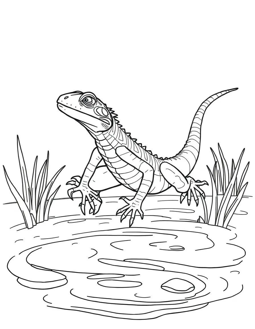 A basilisk lizard running across the water  