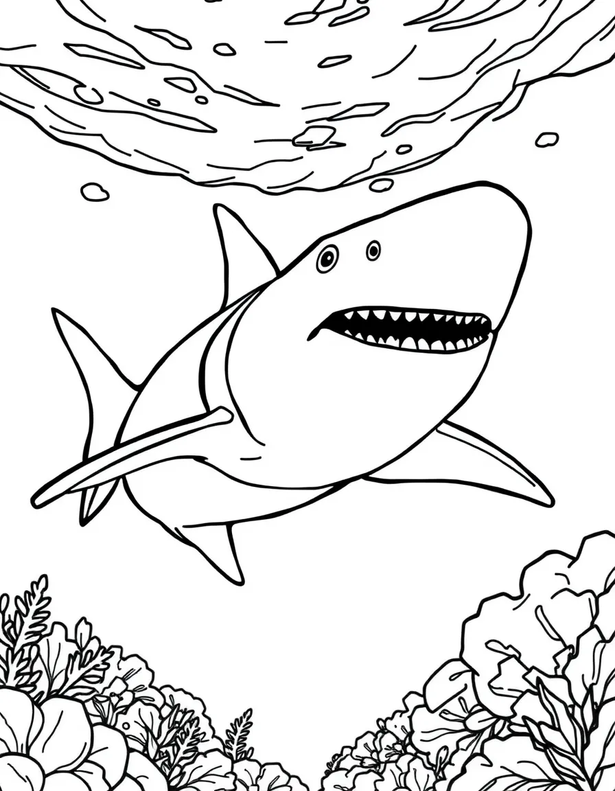 A great white shark swimming in the deep sea  