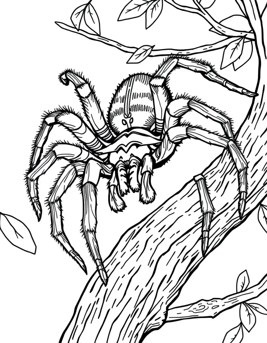 A giant tarantula crawling on a tree branch  