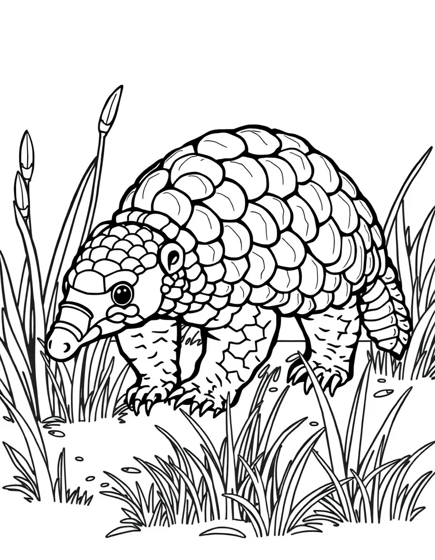 A pangolin walking through the grass  
