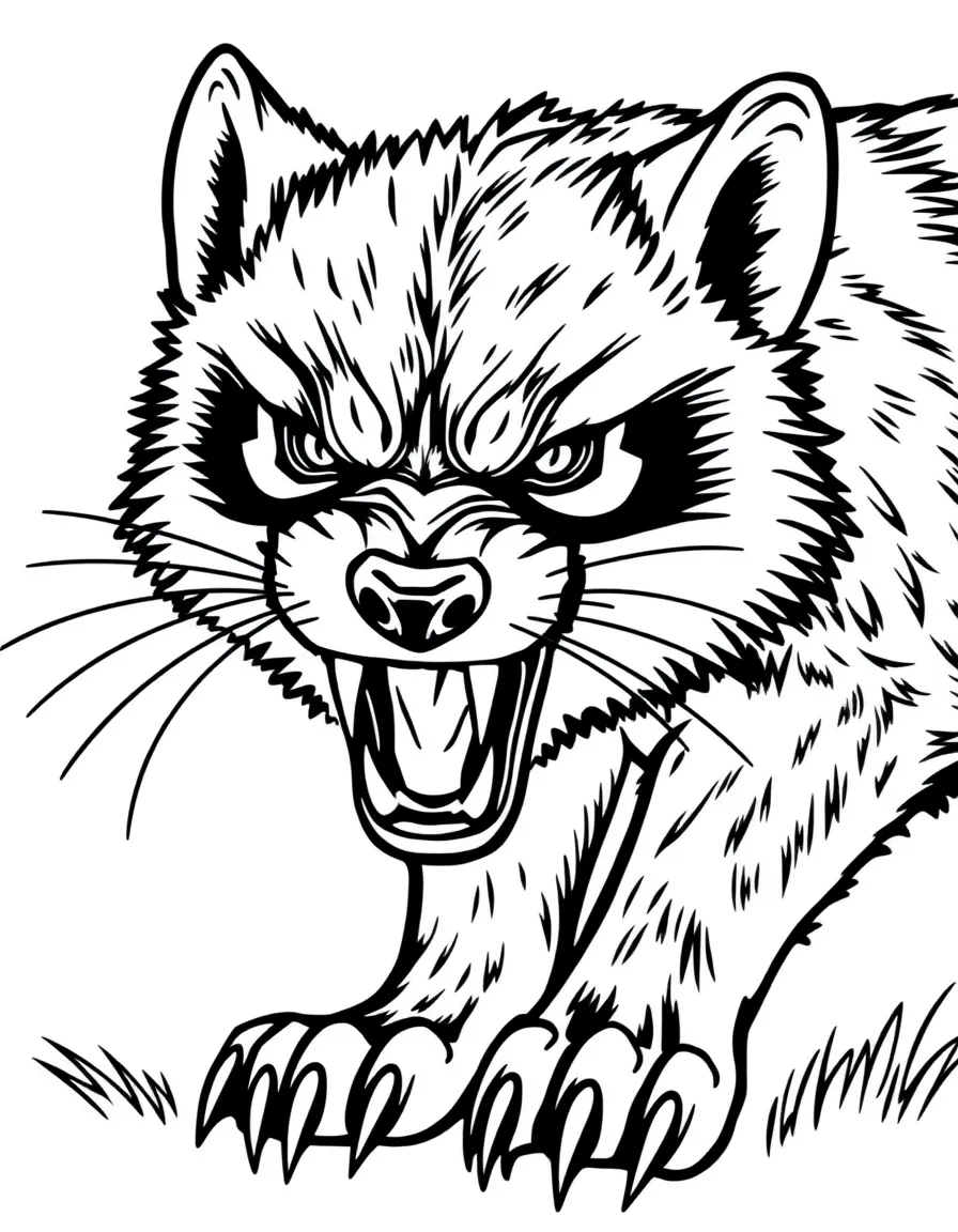 A wolverine baring its sharp teeth  