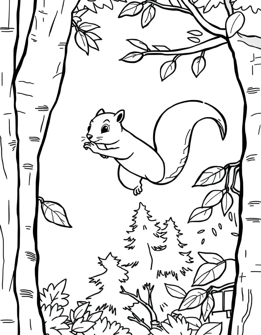 A flying squirrel gliding between trees  