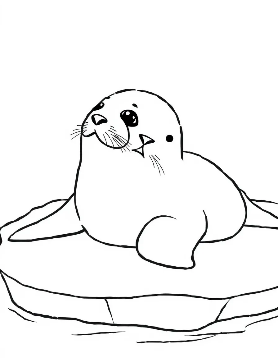 A harp seal pup lying on the ice  