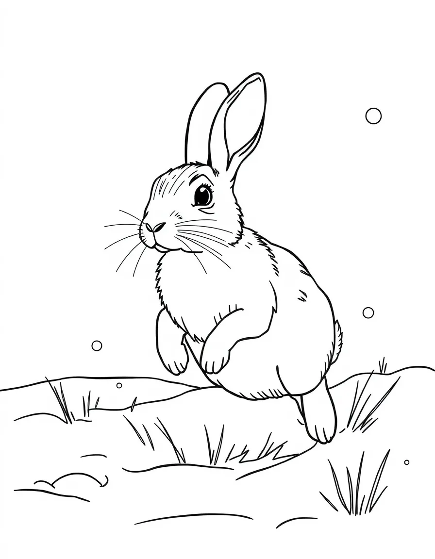 An arctic hare hopping through the snow  