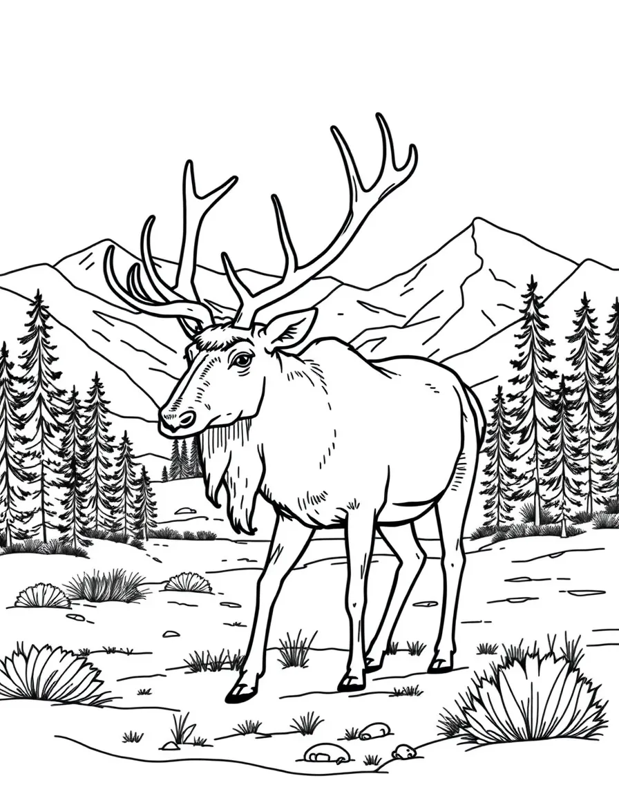 A caribou walking through the Arctic wilderness  