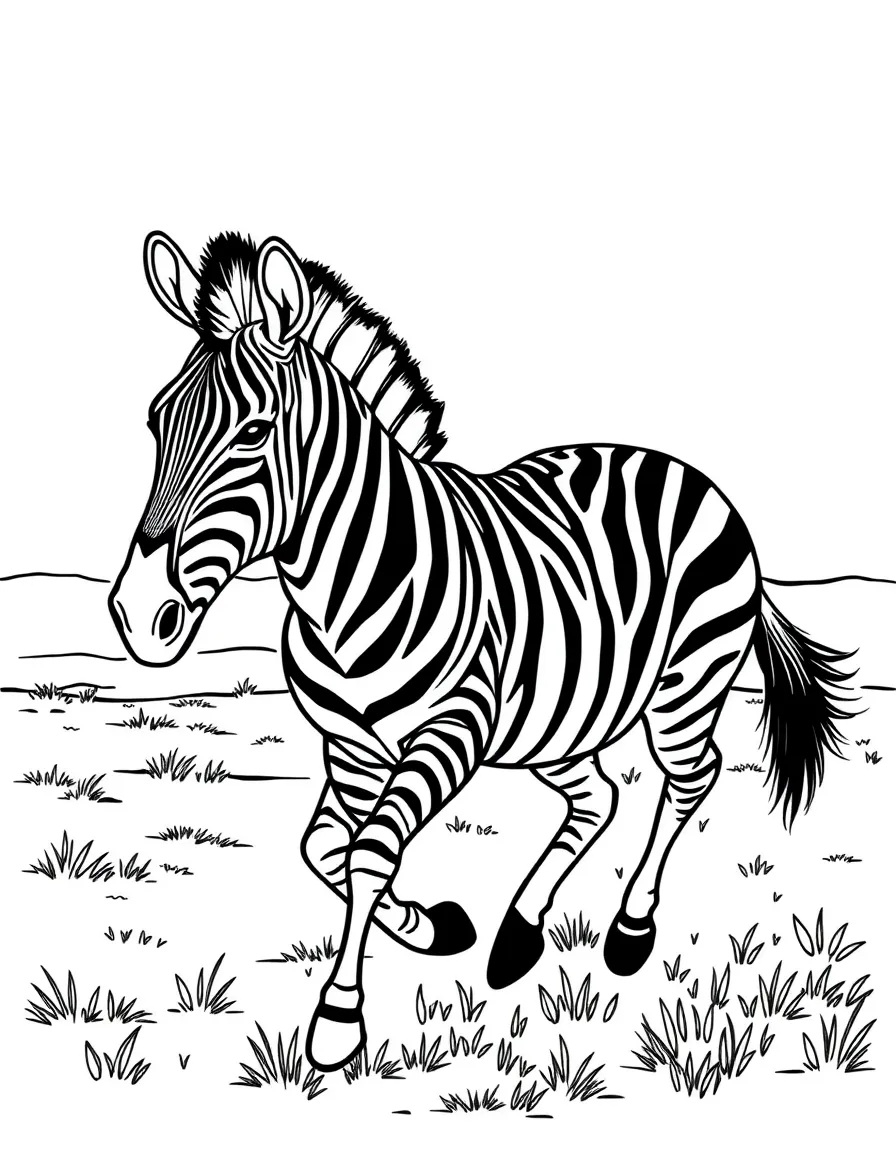 A zebra running across the African plains  