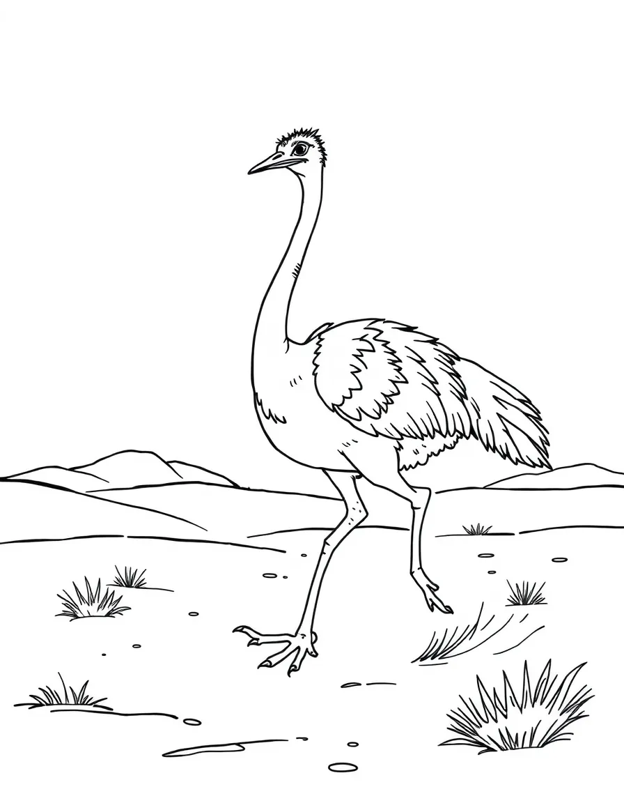 An ostrich running across the desert  