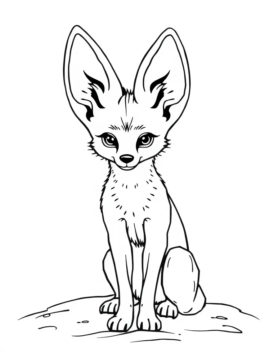 A fennec fox with big ears standing in the sand  