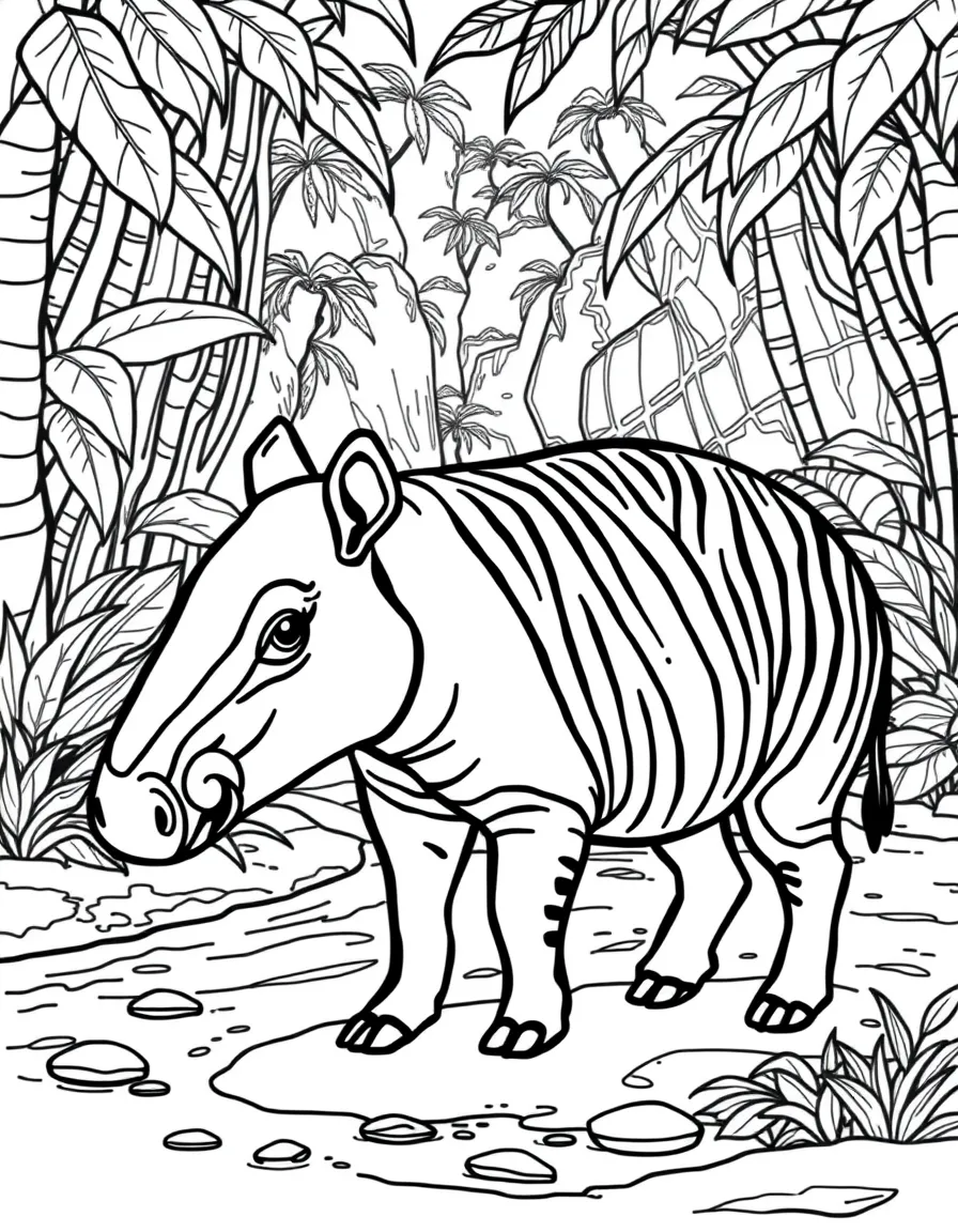 A tapir walking near a jungle river  